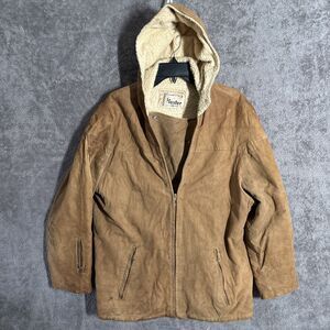 Irvin Foster Jacket Men’s Suede Leather Brown Sherpa Lined Hooded Vintage USA